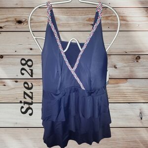 Women's Navy Blue Ruffled Bathing Suit Top